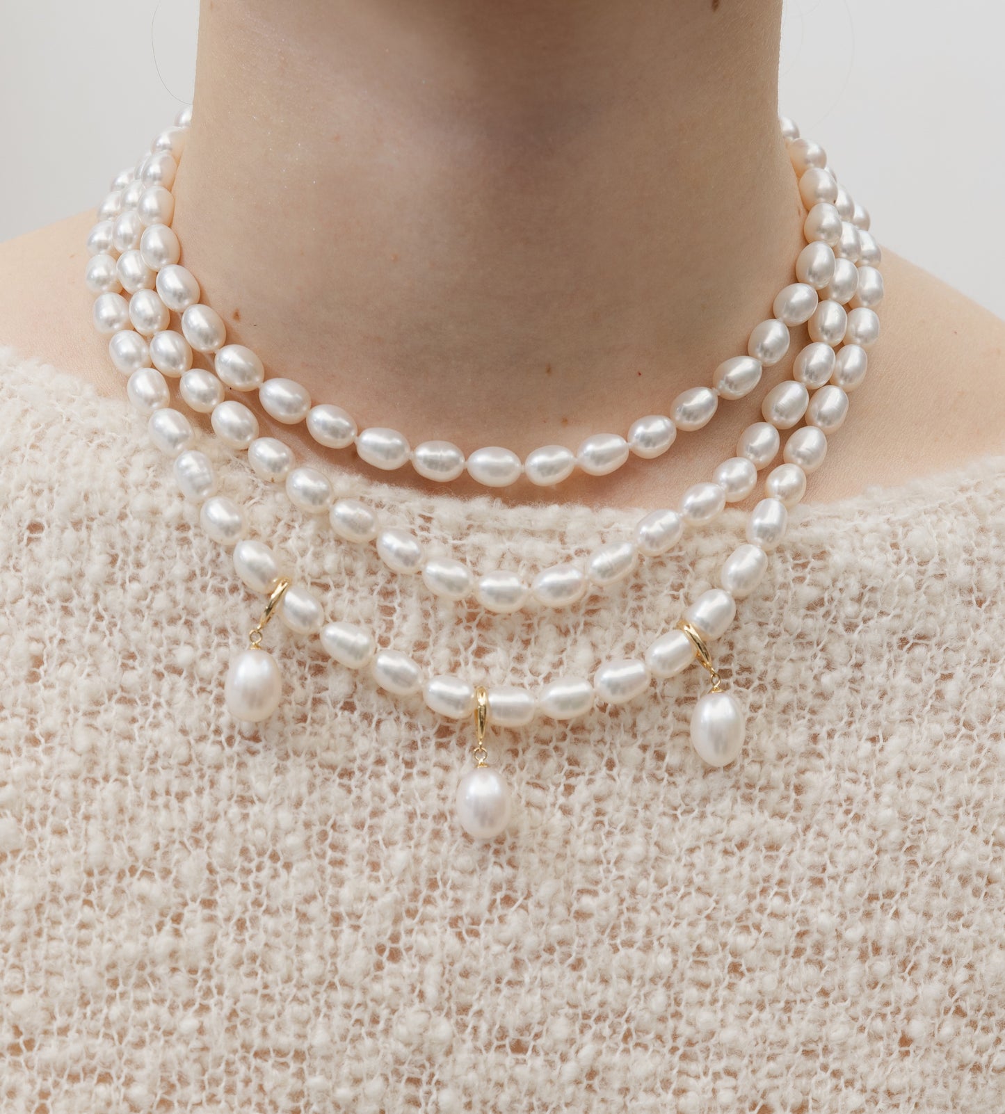 AMORE DROP PENDANT 3 ROW NECKLACE