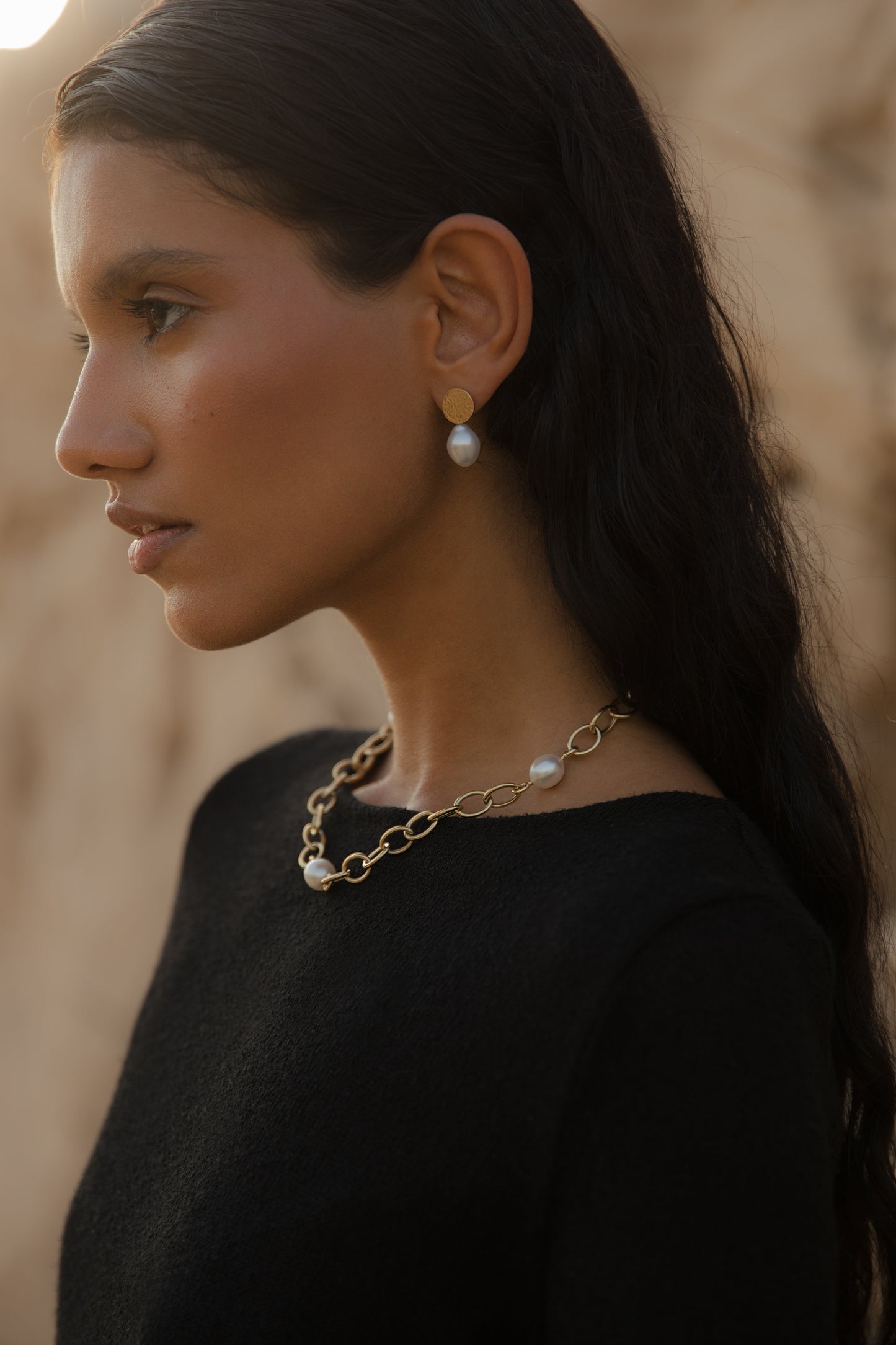 Thick Chain Pearl Necklace