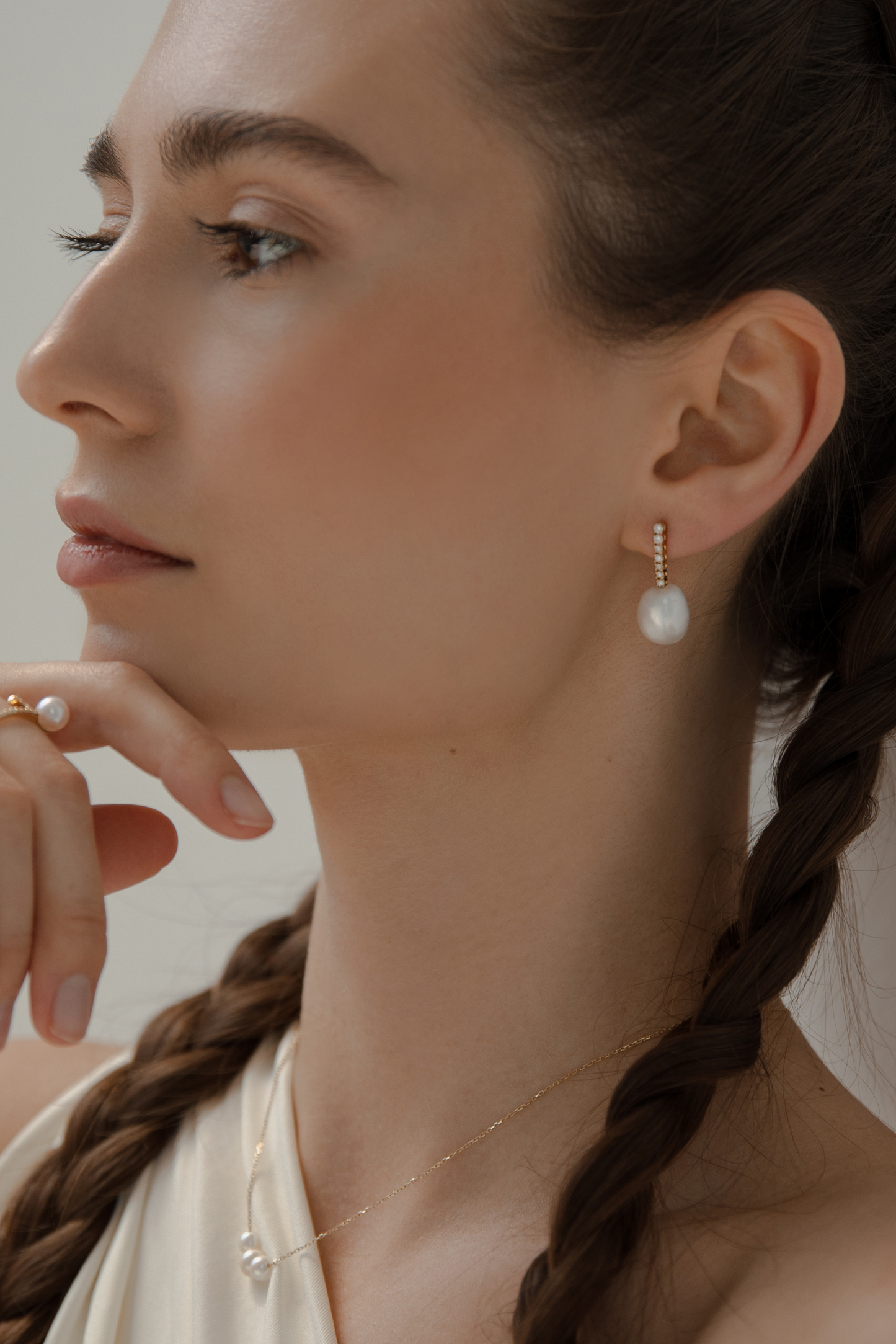 Bridal Long Diamond and Pearl Earrings