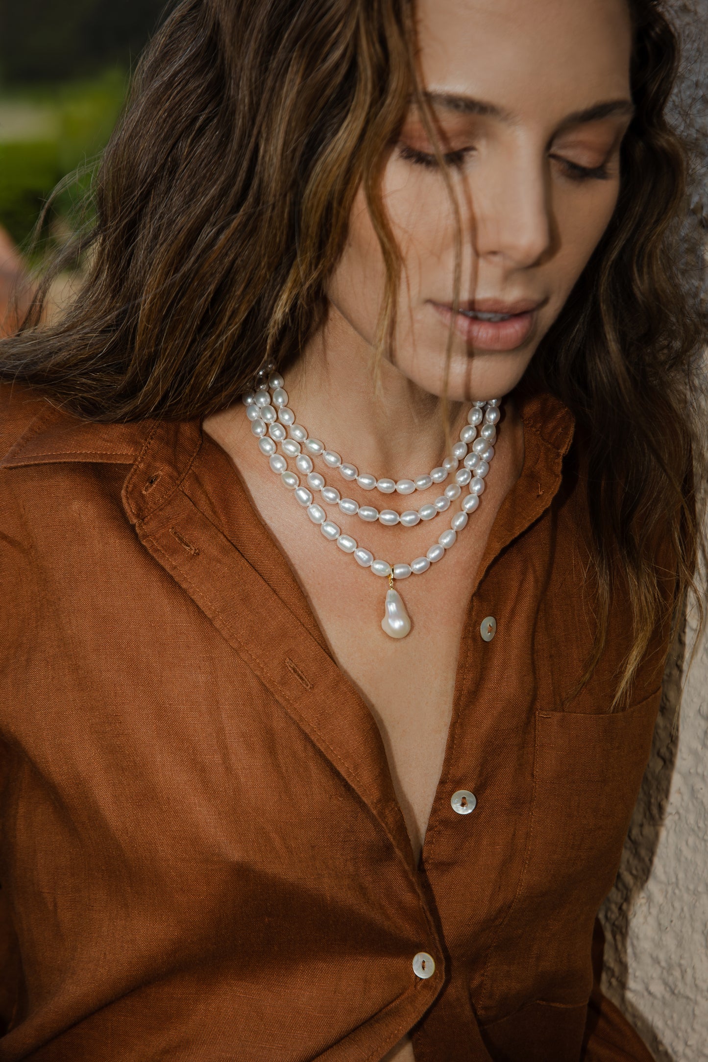 Amore 3 Row Pearl Necklace Vermeil