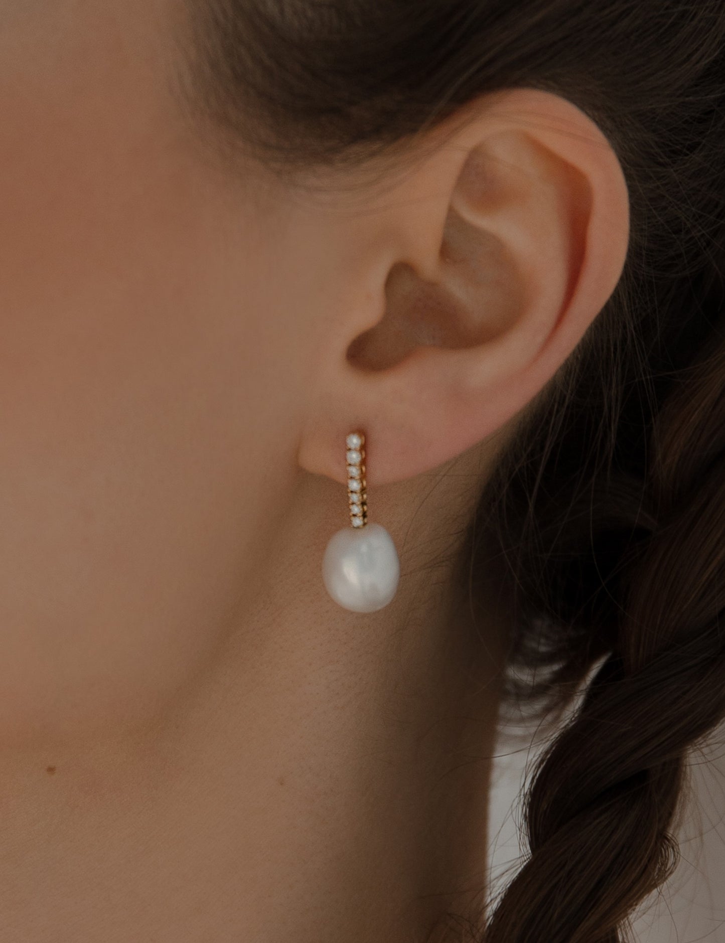 Bridal Long Diamond and Pearl Earrings