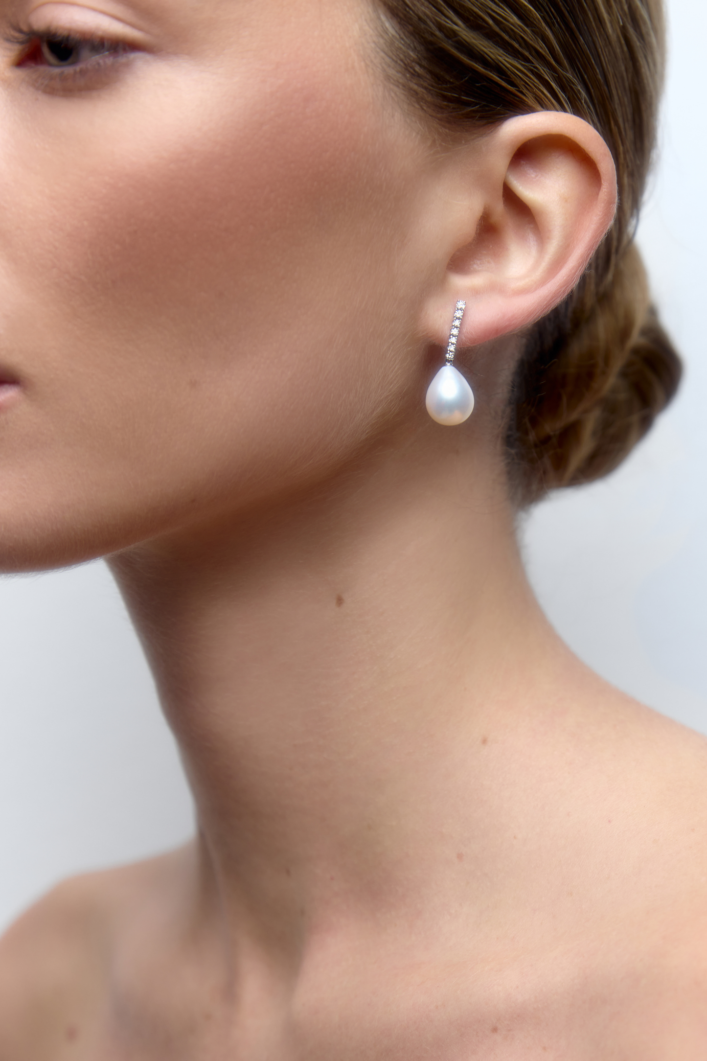 Bridal Long Diamond and Pearl Earrings